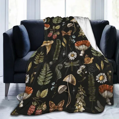 Vintage Mushroom Plant Pattern Blanket for Nature Lovers
