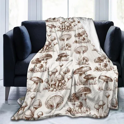 Vintage Brown Mushrooms Pattern Blanket for Nature Lovers