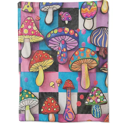 Colorful Whimsical Mushroom Pattern Blanket: Psychedelic Fungi Design