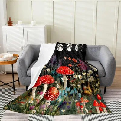 Cartoon Red Mushrooms Forest Blanket