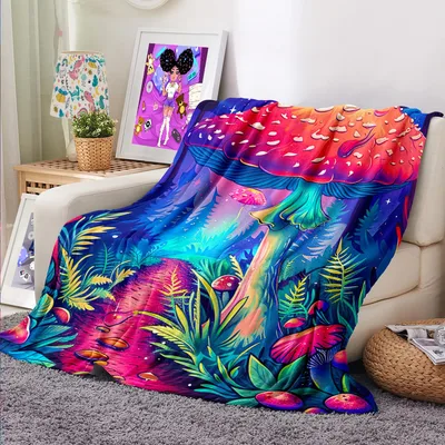 Psychedelic Mushroom Forest Blanket: Vibrant Fungi Art for Cozy Spaces