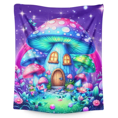 Fairy Mushroom House Galaxy Blanket: A Cosmic Fungi Home