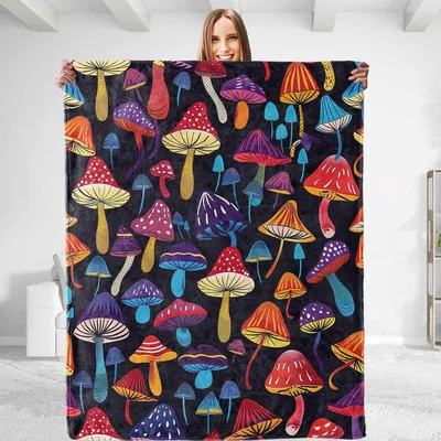 Colorful Mushrooms Pattern Blanket featuring vibrant stylized fungi
