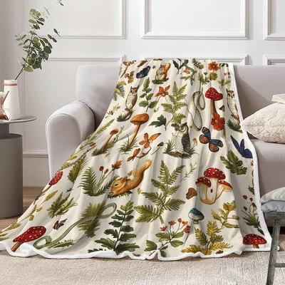 Woodland Mushrooms and Foliage Blanket