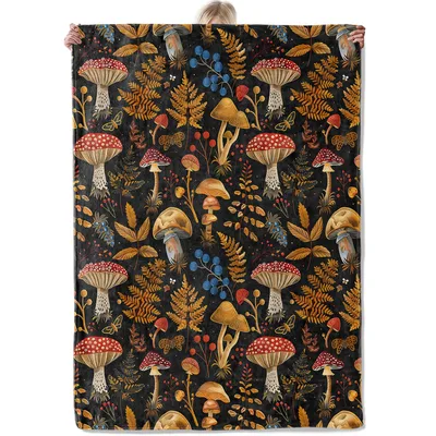 Enchanted Forest Mushrooms Blanket: Cozy Fungal Art for Nature Lovers