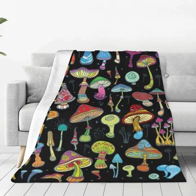 Psychedelic Mushrooms Pattern Blanket featuring vibrant
