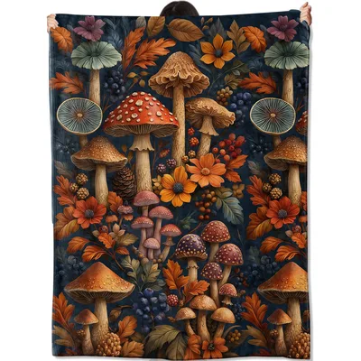 Autumn Mushroom Floral Pattern Blanket