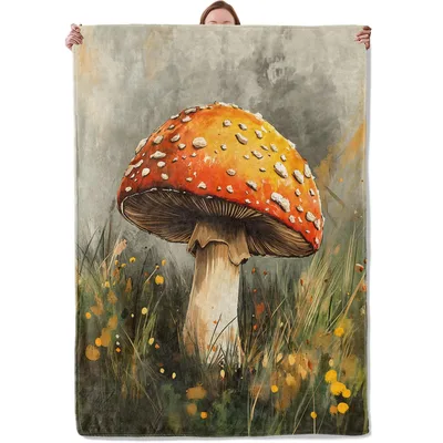 Red Mushroom in Grass Blanket: A Detailed Fungi Illustration