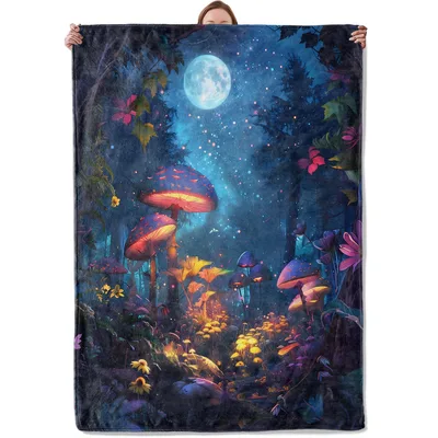Glowing Mushroom Forest Night Blanket No. 2 for Enchanted Wood Lovers