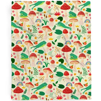 Frogs and Mushrooms Pattern Blanket featuring leaping frogs