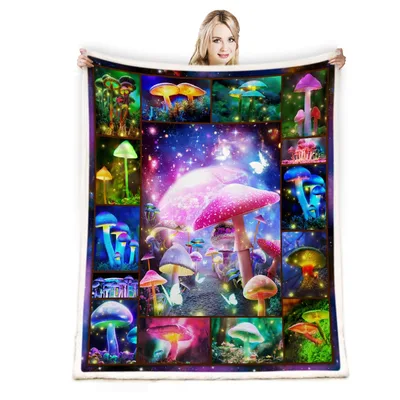 Colorful Mushroom Fantasy Collage Blanket: A Cosmic Fungal Art Print