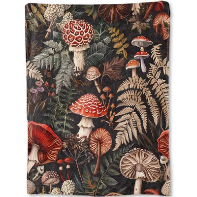 Mushroom Forest Fern Pattern Blanket