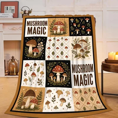 Mushroom Magic Patchwork Blanket: Fungal Art for Cozy Days