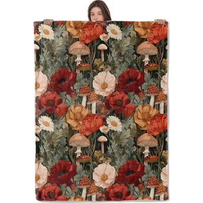 Poppy Daisy Mushroom Botanical Blanket