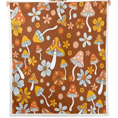 Retro Mushroom and Flower Blanket: 60s Groovy Fungi and Floral Throw