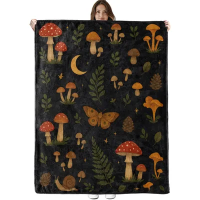 Forest Mushrooms and Moth Blanket: A Cozy Night Forest Print