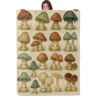 Cute Mushroom Pattern Blanket: Adorable Fungi Throw for Nature Lovers