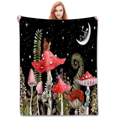 Gothic Fairy Mushroom Forest Blanket: Dark Fungal Night Scene