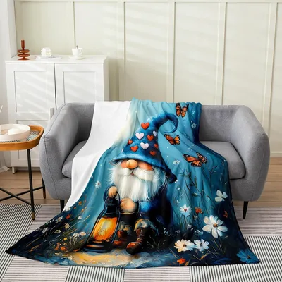 Gnome Mushroom Butterfly Scene Blanket: Whimsical Gnome with Lantern