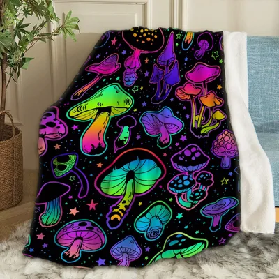 Neon Psychedelic Mushrooms Blanket No. 2 for Cosmic Lovers