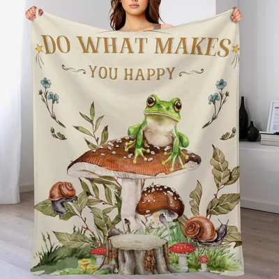 Frog on Mushroom Do What Makes Blanket for Nature Lovers