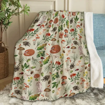Vintage Mushrooms and Forest Plants Blanket