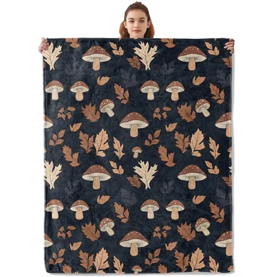 Mushrooms and Autumn Leaves Blanket: Forest Fungi Pattern