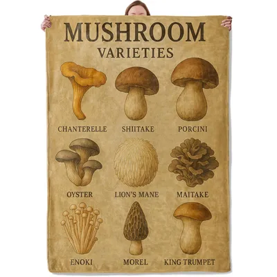 Mushroom Varieties Chart Blanket: A Vintage Guide to Fungi