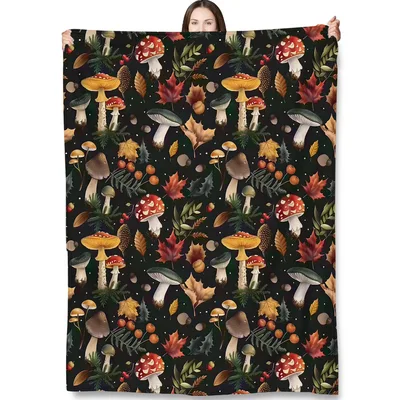 Autumn Mushroom Forest Pattern Blanket: Woodland Fungi Design