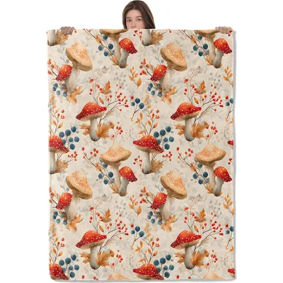 Mushrooms and Berries Pattern Blanket: Autumn Fungi Design