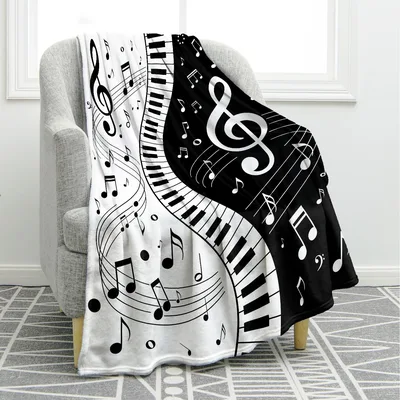 Piano Music Notes Blanket: Black and White Piano Keys Design