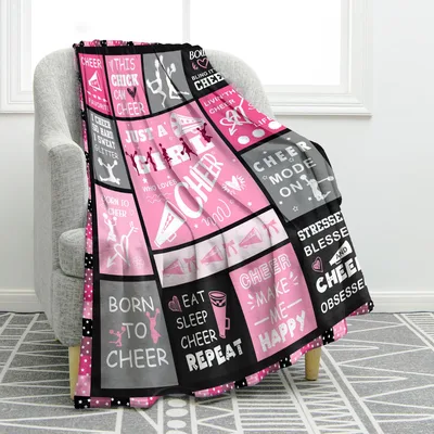 Cheer Mom Blanket: Cheerleader Quotes and Pink Patchwork Design