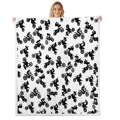 Dirt Bike Blanket for Motocross Fans with Action Silhouette Print