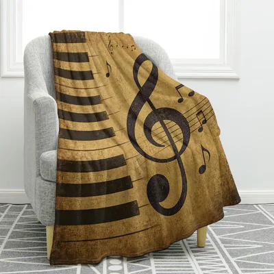 Piano Lover Blanket: Vintage Keys and Treble Clef Design