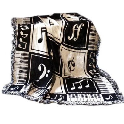 Musician Gift Blanket with Piano Keys and Musical Notes Design