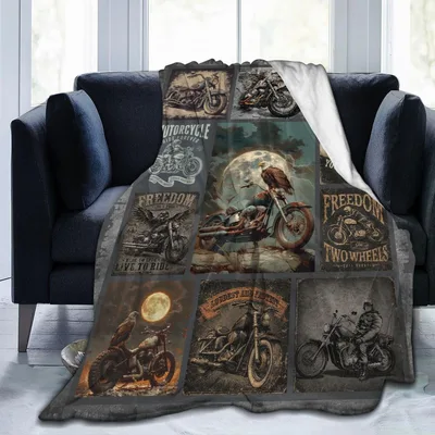 Motorcycle Rider Blanket: Vintage Biker Collage Design for Enthusiasts