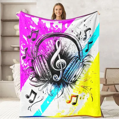 Music Notes Headphones Blanket: Vibrant Audio Art for Your Space