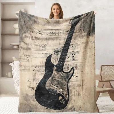 Electric Blanket: Vintage Guitar and Sheet Music Design for Musicians