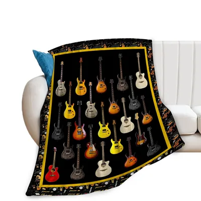 Guitar Collection Blanket: A Grid of Electric and Acoustic Instruments