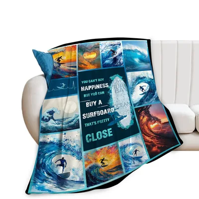 Vintage Beach Blanket: Surfing Waves Collage Design for Ocean Lovers