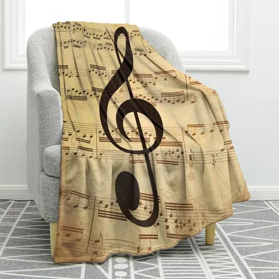 Music Notes Sheet Music Blanket featuring a large vintage treble clef