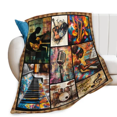 Music Lover Instruments Blanket featuring a vibrant collage of guitars