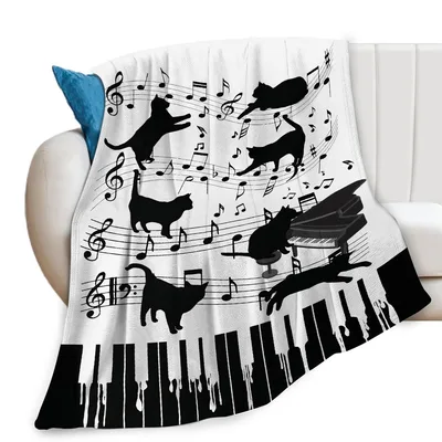 Cat Music Lover Blanket: Silhouettes and Piano Keys