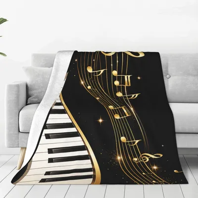 Gold Music Notes Piano Blanket for Musicians and Melody Lovers