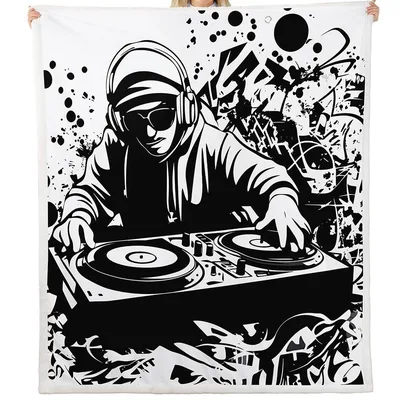 DJ Turntable Music Blanket: Cool Graffiti Art for Disc Jockeys