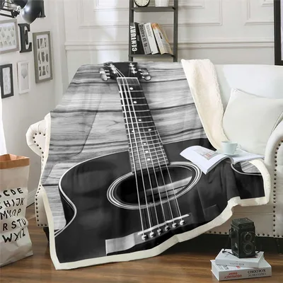 Black Acoustic Guitar Blanket for Musicians and Music Lovers
