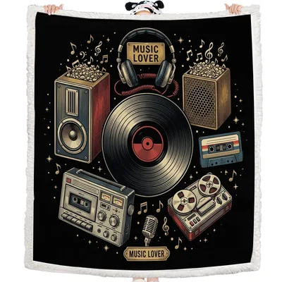 Vinyl Records Music Lover Blanket: Retro Audio Gear Design
