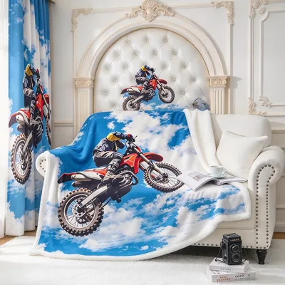 Motocross Dirt Bike Racer Blanket: Jumping Rider Design for Fans