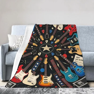 Rock Guitars Music Lives Blanket: Vintage Guitar Artwork for Players