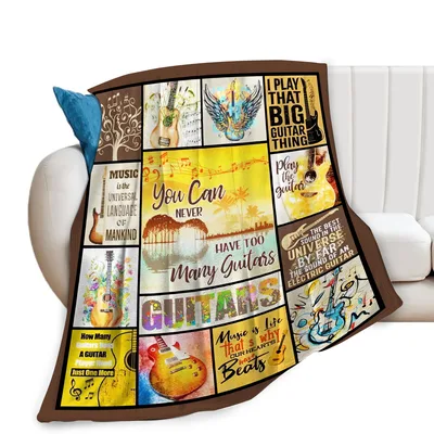 Guitar Music Collage Blanket for Players Who Collect Instruments